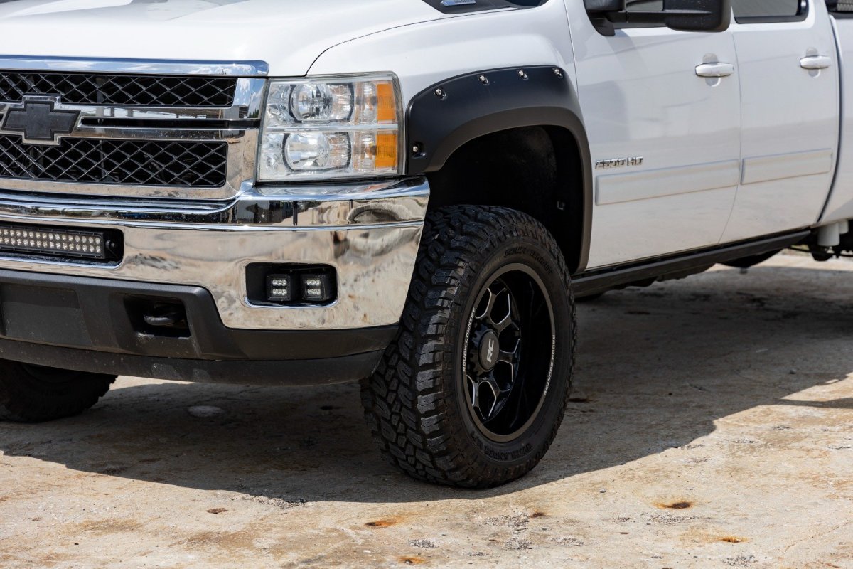 Chevrolet Silverado 3500 HD Pocket Fender Flares - Rough Country - Simulated Riveted - Graystone - '07-'14